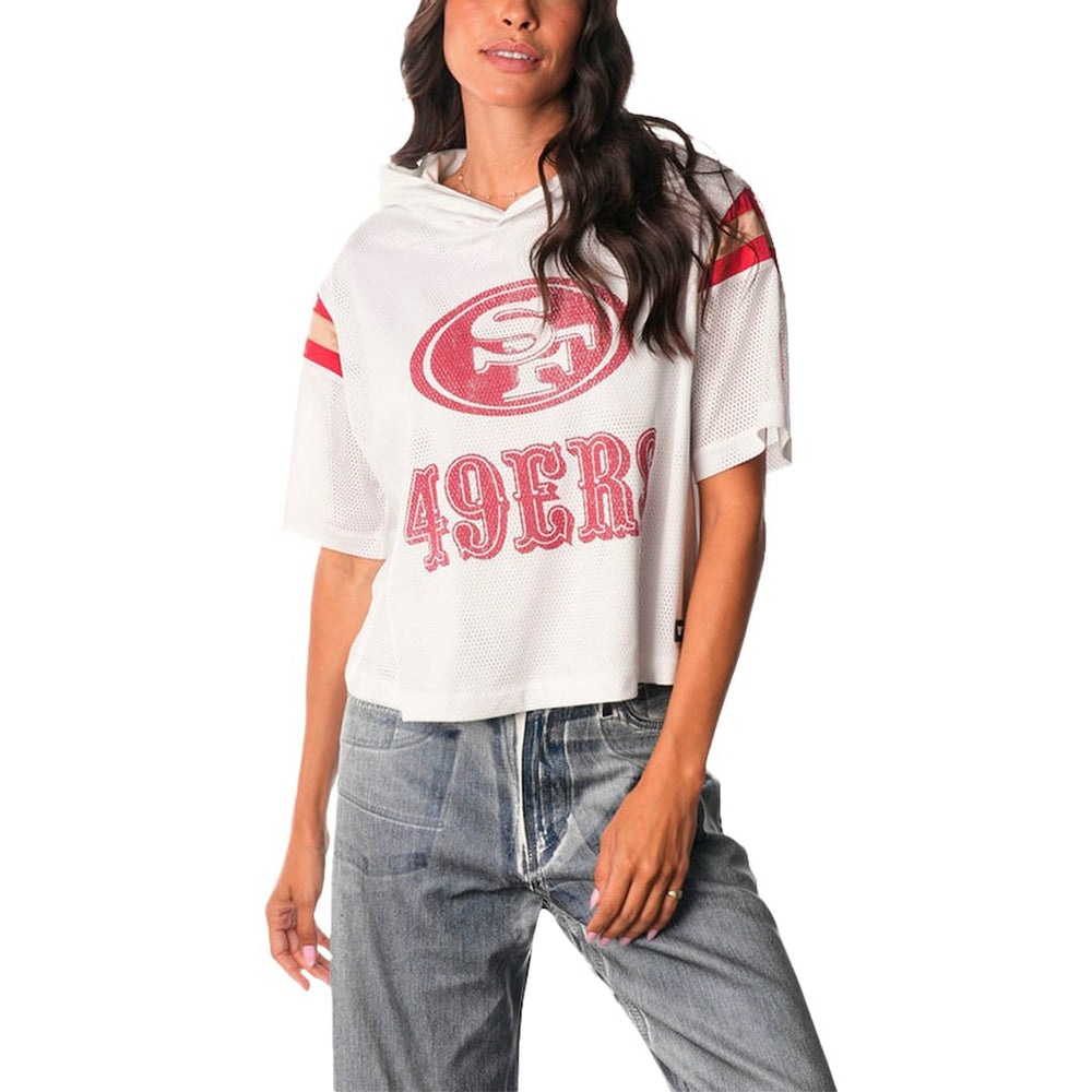The Wild Collective Women's Mesh Short Sleeve Hoodie T-Shirt - San Francisco 49ers
