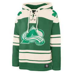 NHL Kelly Green Nathan MacKinnon Colorado Avalanche '47 St. Patrick's Day Player Name & Number Lacer Pullover Hoodie