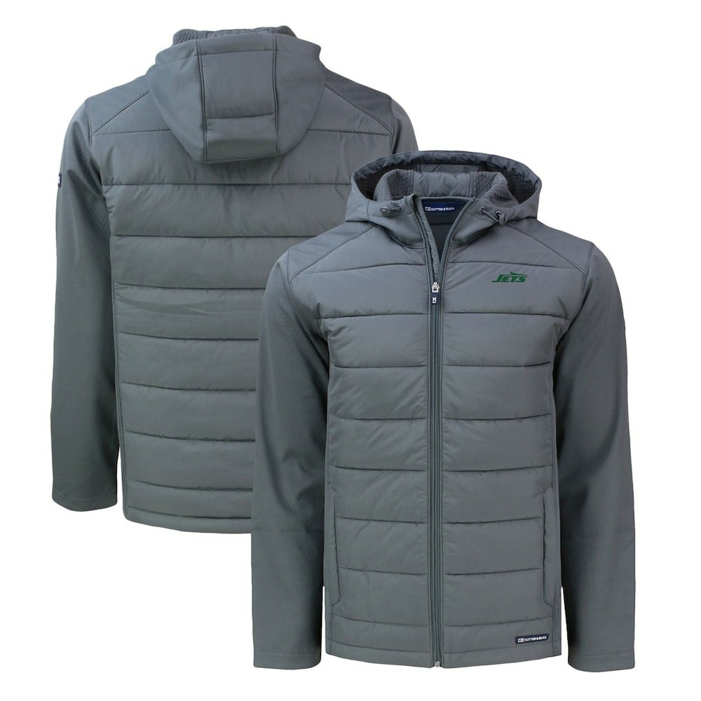 Cutter & Buck Big & Tall Primary Logo Evoke Hybrid Eco Softshell Recycled Full-Zip Hoodie Jacket - New York Jets