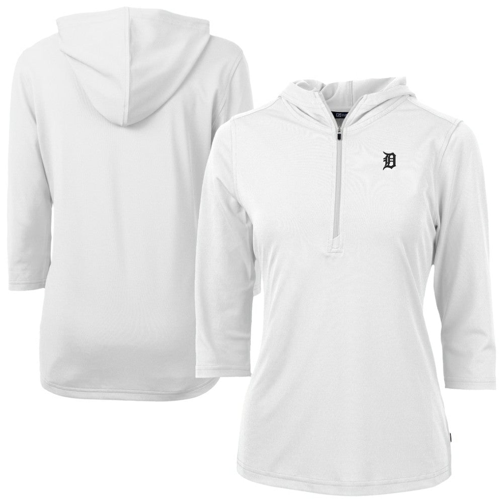 MLB Detroit Tigers Cutter & Buck Women's Virtue Eco Pique Half-Zip 3/4 Sleeve Pullover Hoodie