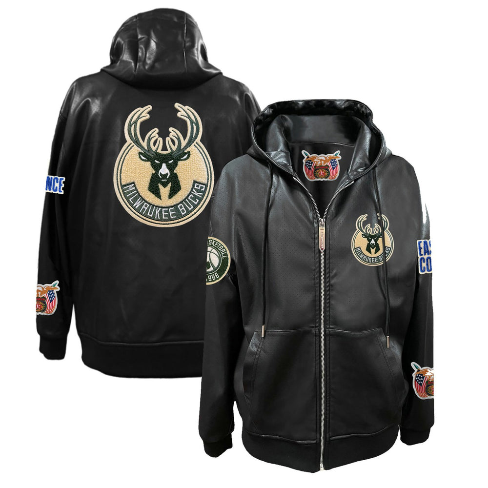 NBA Milwaukee Bucks Jeff Hamilton Vegan Leather Full-Zip Hoodie