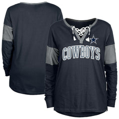 Women's Lace-Up Notch-Neck Long Sleeve T-Shirt - Dallas Cowboys
