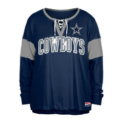 Women's Plus Size Lace-Up Notch Neck Long Sleeve T-Shirt - Dallas Cowboys