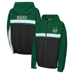 NBA Milwaukee Bucks Youth Headliner Windbreaker Full-Zip Hoodie Jacket