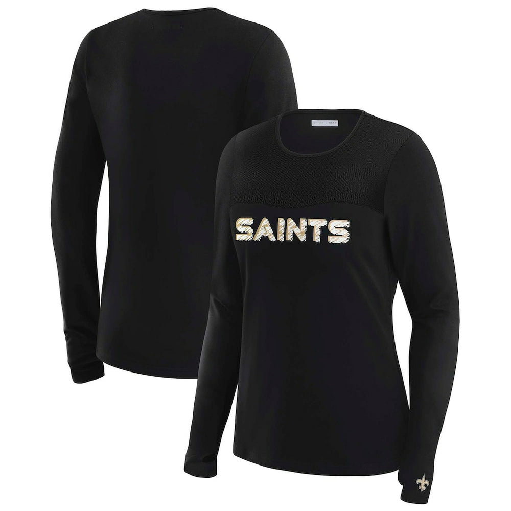 WEAR by Erin Andrews x Gracie Hunt Women's Mesh Panel Long Sleeve T-Shirt - New Orleans Saints