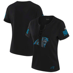 WEAR by Erin Andrews x Gracie Hunt Women's Draft Me Lace-Up T-Shirt - Carolina Panthers