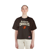 MLB Baltimore Orioles New Era Women's Cooperstown Collection Multiplier Pinstripe Cropped T-Shirt