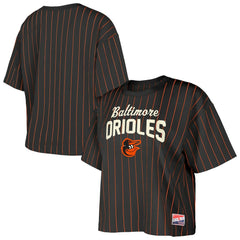 MLB Baltimore Orioles New Era Women's Cooperstown Collection Multiplier Pinstripe Cropped T-Shirt