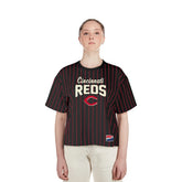 MLB Cincinnati Reds New Era Women's Cooperstown Collection Multiplier Pinstripe Cropped T-Shirt
