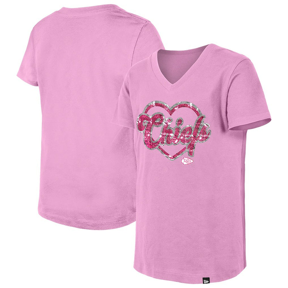 Girls Youth Flip Sequins V-Neck T-Shirt - Kansas City Chiefs