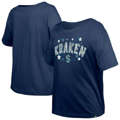 NHL Deep Sea Blue Seattle Kraken New Era Girl's Youth Flip Sequin T-Shirt