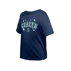 NHL Deep Sea Blue Seattle Kraken New Era Girl's Youth Flip Sequin T-Shirt