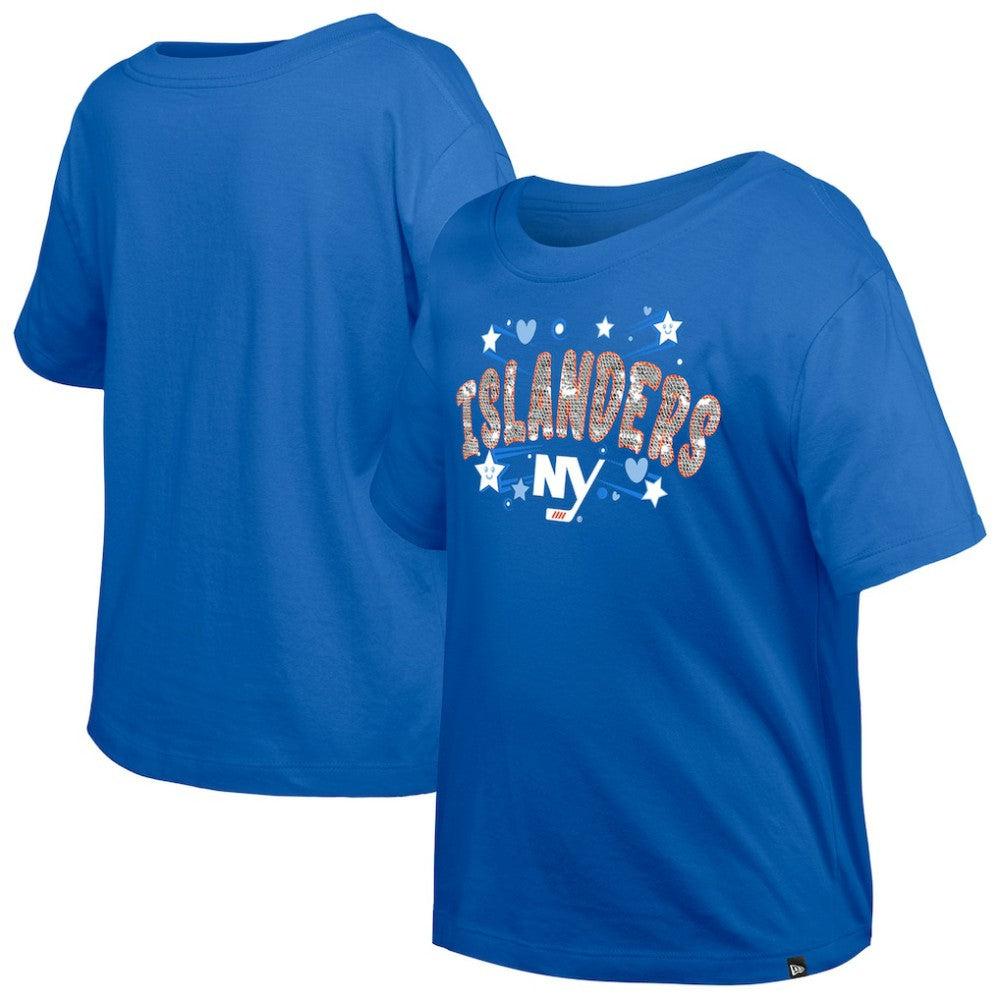 NHL Blue New York Islanders New Era Girl's Youth Flip Sequin T-Shirt