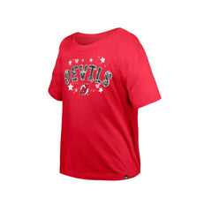 NHL Red New Jersey Devils New Era Girl's Youth Flip Sequin T-Shirt