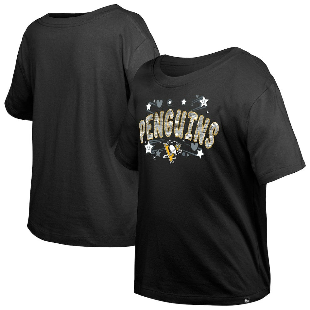 NHL Black Pittsburgh Penguins New Era Girl's Youth Flip Sequin T-Shirt