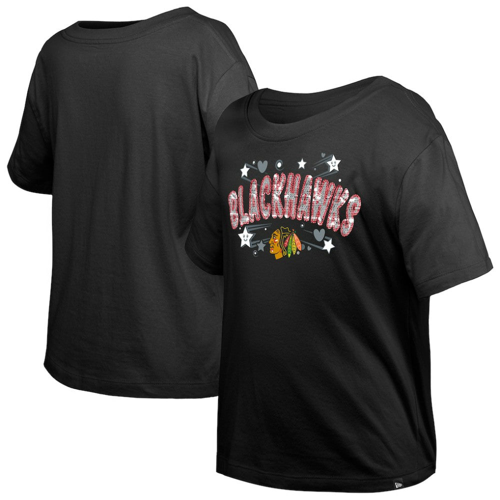 NHL Black Chicago Blackhawks New Era Girl's Youth Flip Sequin T-Shirt