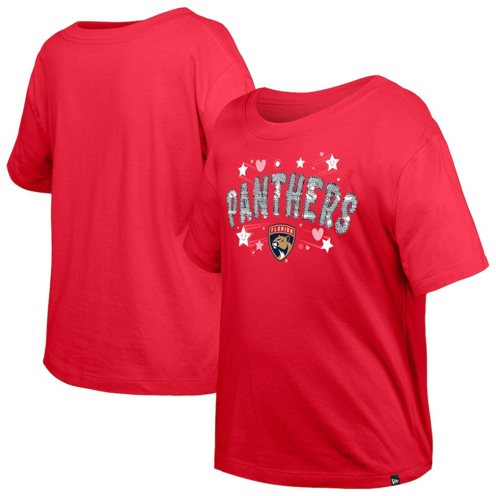 NHL Red Florida Panthers New Era Girl's Youth Flip Sequin T-Shirt