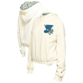 NHL Cream St. Louis Blues New Era Women's Glam Game Quarter-Zip Cropped Floral Hoodie Pullover