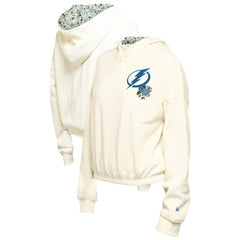 NHL Cream Tampa Bay Lightning New Era Women's Glam Game Quarter-Zip Cropped Floral Hoodie Pullover