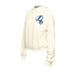 NHL Cream Tampa Bay Lightning New Era Women's Glam Game Quarter-Zip Cropped Floral Hoodie Pullover
