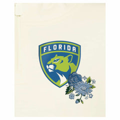 NHL Cream Florida Panthers New Era Women's Glam Game Quarter-Zip Cropped Floral Hoodie Pullover