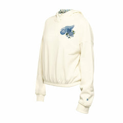 NHL Cream Detroit Red Wings New Era Women's Glam Game Quarter-Zip Cropped Floral Hoodie Pullover