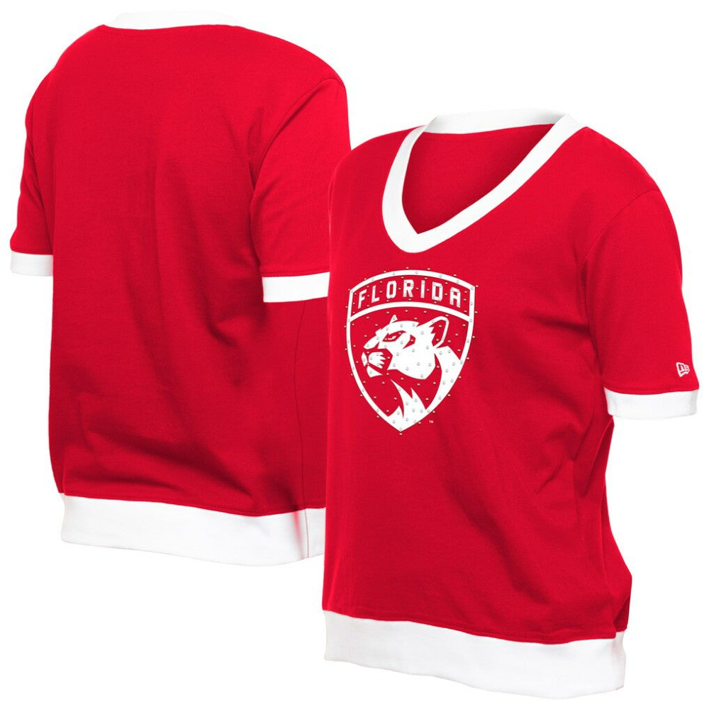 NHL Red Florida Panthers New Era Women's Game Day Rhinestuds T-Shirt