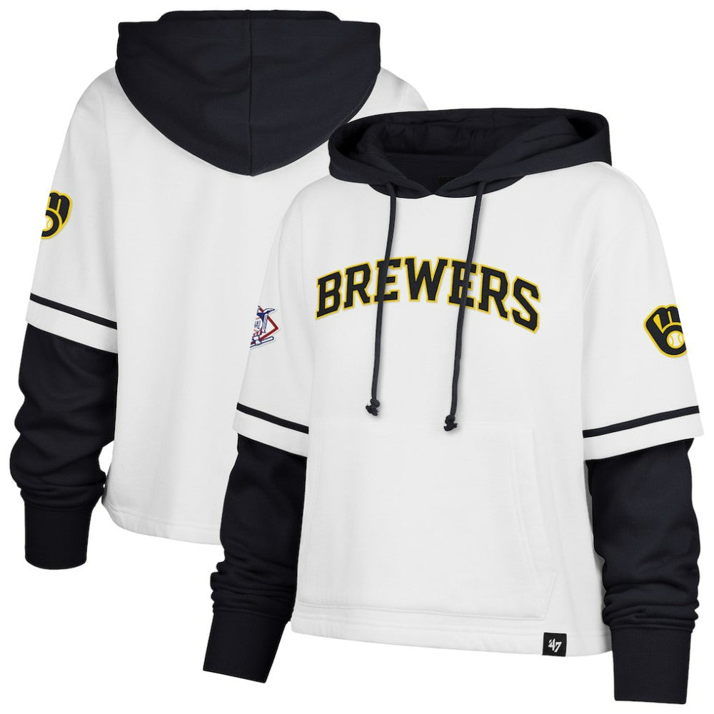 MLB Milwaukee Brewers '47 Women's Trifecta Shortstop Cropped Pullover Hoodie