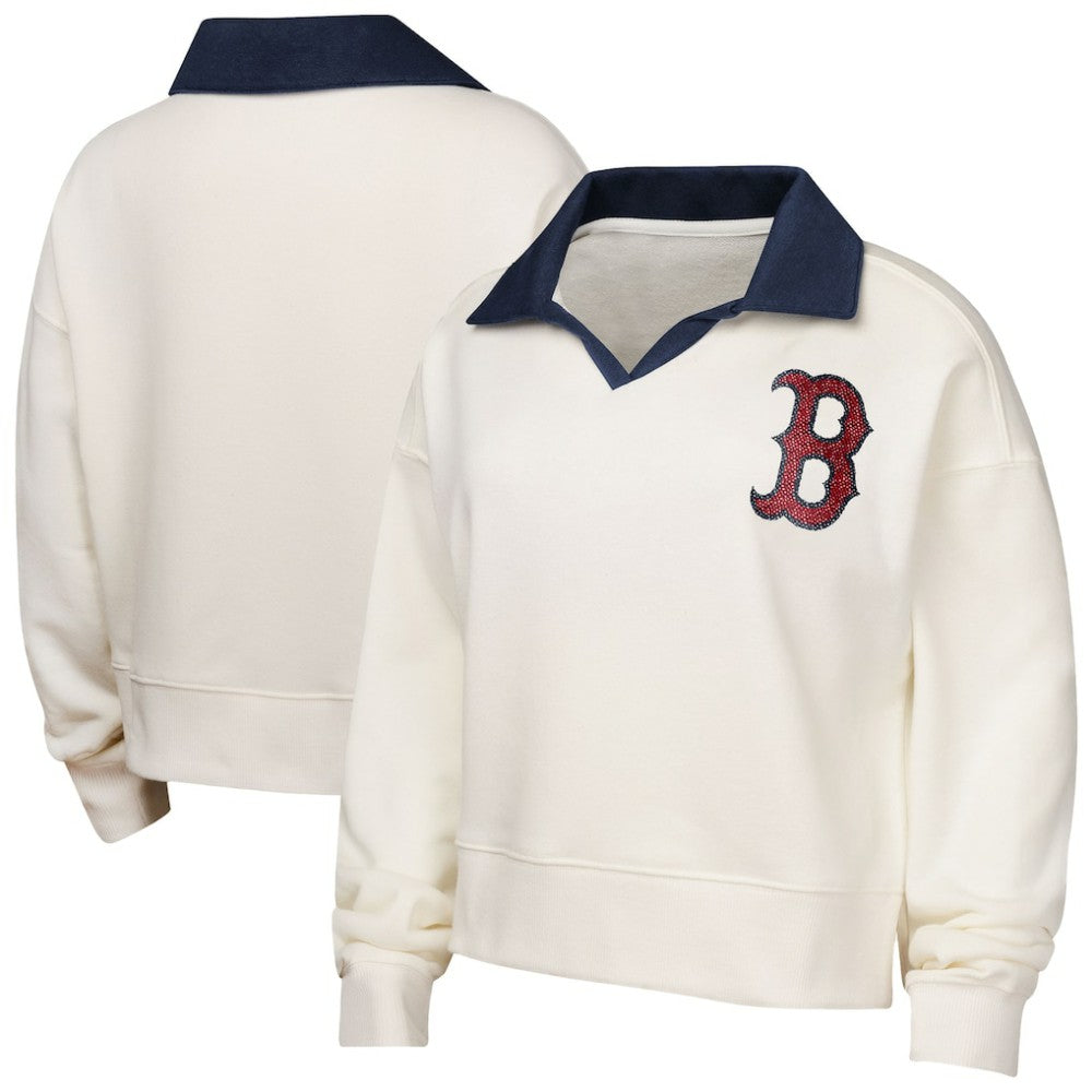 MLB Boston Red Sox Girls Youth Ballpark Hit Collared V-Neck Pullover Sweatshirt