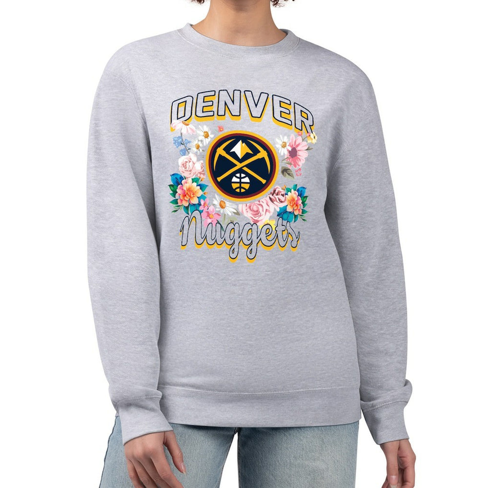 NBA Denver Nuggets G-III 4Her by Carl Banks Women's Flowers Team Logo Graphic Fleece Crewneck Pullover Sweatshirt sale