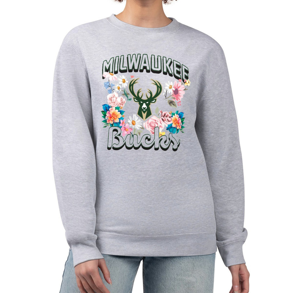 NBA Milwaukee Bucks G-III 4Her by Carl Banks Women's Flowers Team Logo Graphic Fleece Crewneck Pullover Sweatshirt