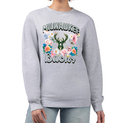 NBA Milwaukee Bucks G-III 4Her by Carl Banks Women's Flowers Team Logo Graphic Fleece Crewneck Pullover Sweatshirt