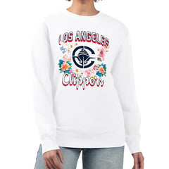 NBA LA Clippers G-III 4Her by Carl Banks Women's Flowers Team Logo Graphic Fleece Crewneck Pullover Sweatshirt