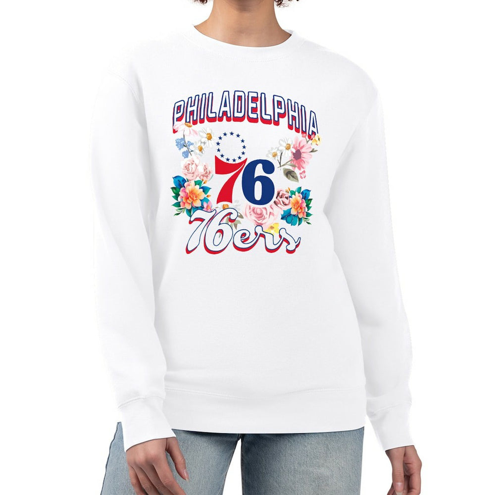 NBA Philadelphia 76ers G-III 4Her by Carl Banks Women's Flowers Team Logo Graphic Fleece Crewneck Pullover Sweatshirt