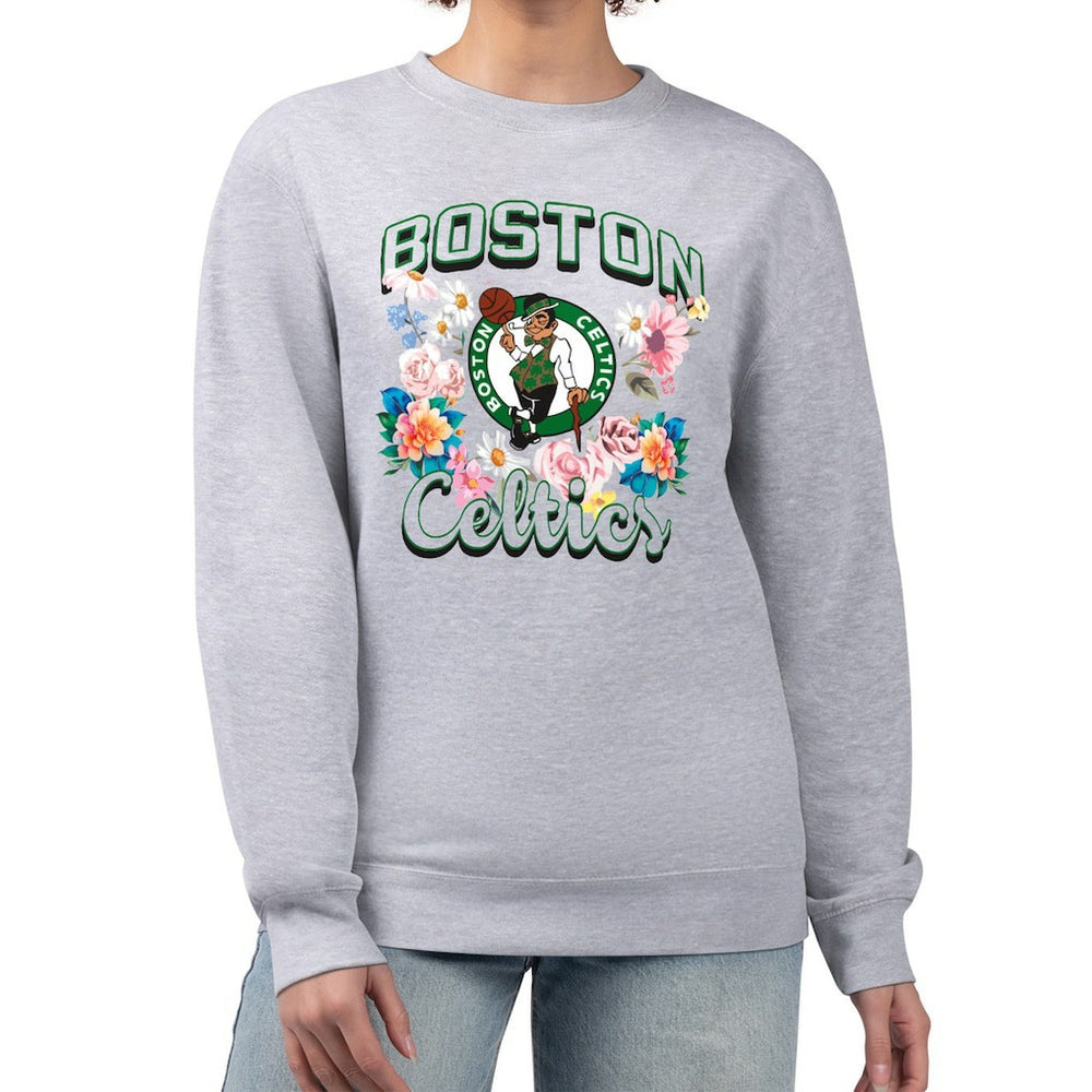 NBA Boston Celtics G-III 4Her by Carl Banks Women's Flowers Team Logo Graphic Fleece Crewneck Pullover Sweatshirt