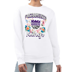 NBA Sacramento Kings G-III 4Her by Carl Banks Women's Flowers Team Logo Graphic Fleece Crewneck Pullover Sweatshirt