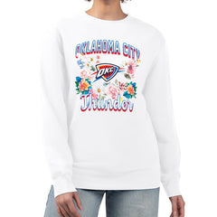 NBA Oklahoma City Thunder G-III 4Her by Carl Banks Women's Flowers Team Logo Graphic Fleece Crewneck Pullover Sweatshirt