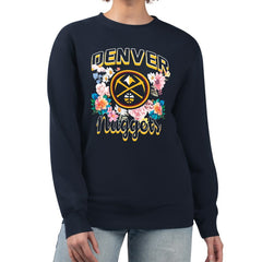 NBA Denver Nuggets G-III 4Her by Carl Banks Women's Flowers Team Logo Graphic Fleece Crewneck Pullover Sweatshirt sale
