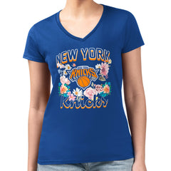 NBA New York Knicks G-III 4Her by Carl Banks Women's Super-Slim Fit Lightweight Flowers Team Logo Graphic V-Neck T-Shirt