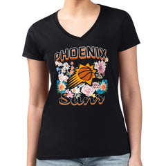 NBA Phoenix Suns G-III 4Her by Carl Banks Women's Super-Slim Fit Lightweight Flowers Team Logo Graphic V-Neck T-Shirt