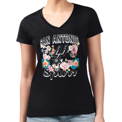 NBA San Antonio Spurs G-III 4Her by Carl Banks Women's Super-Slim Fit Lightweight Flowers Team Logo Graphic V-Neck T-Shirt