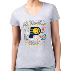 NBA Indiana Pacers G-III 4Her by Carl Banks Women's Super-Slim Fit Lightweight Flowers Team Logo Graphic V-Neck T-Shirt