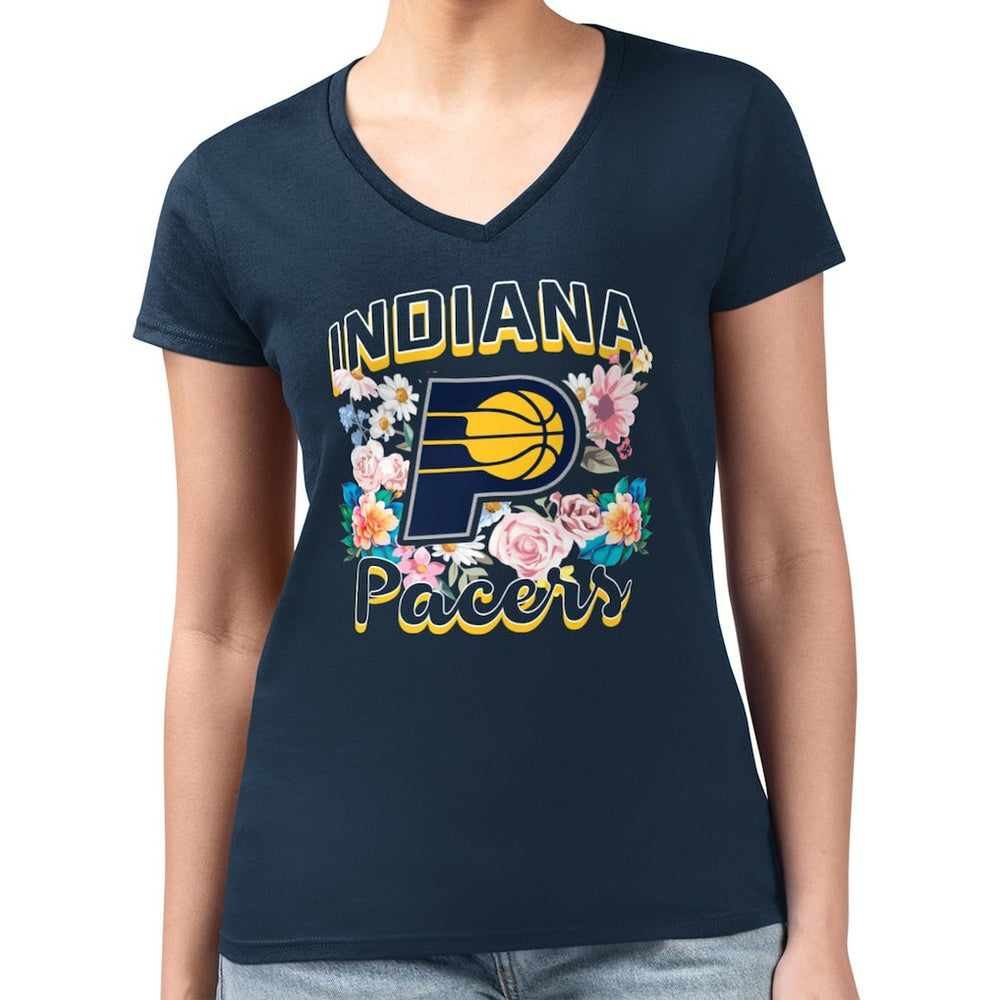 NBA Indiana Pacers G-III 4Her by Carl Banks Women's Super-Slim Fit Lightweight Flowers Team Logo Graphic V-Neck T-Shirt