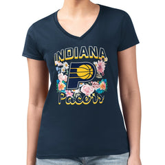 NBA Indiana Pacers G-III 4Her by Carl Banks Women's Super-Slim Fit Lightweight Flowers Team Logo Graphic V-Neck T-Shirt