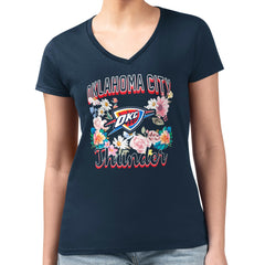 NBA Oklahoma City Thunder G-III 4Her by Carl Banks Women's Super-Slim Fit Lightweight Flowers Team Logo Graphic V-Neck T-Shirt