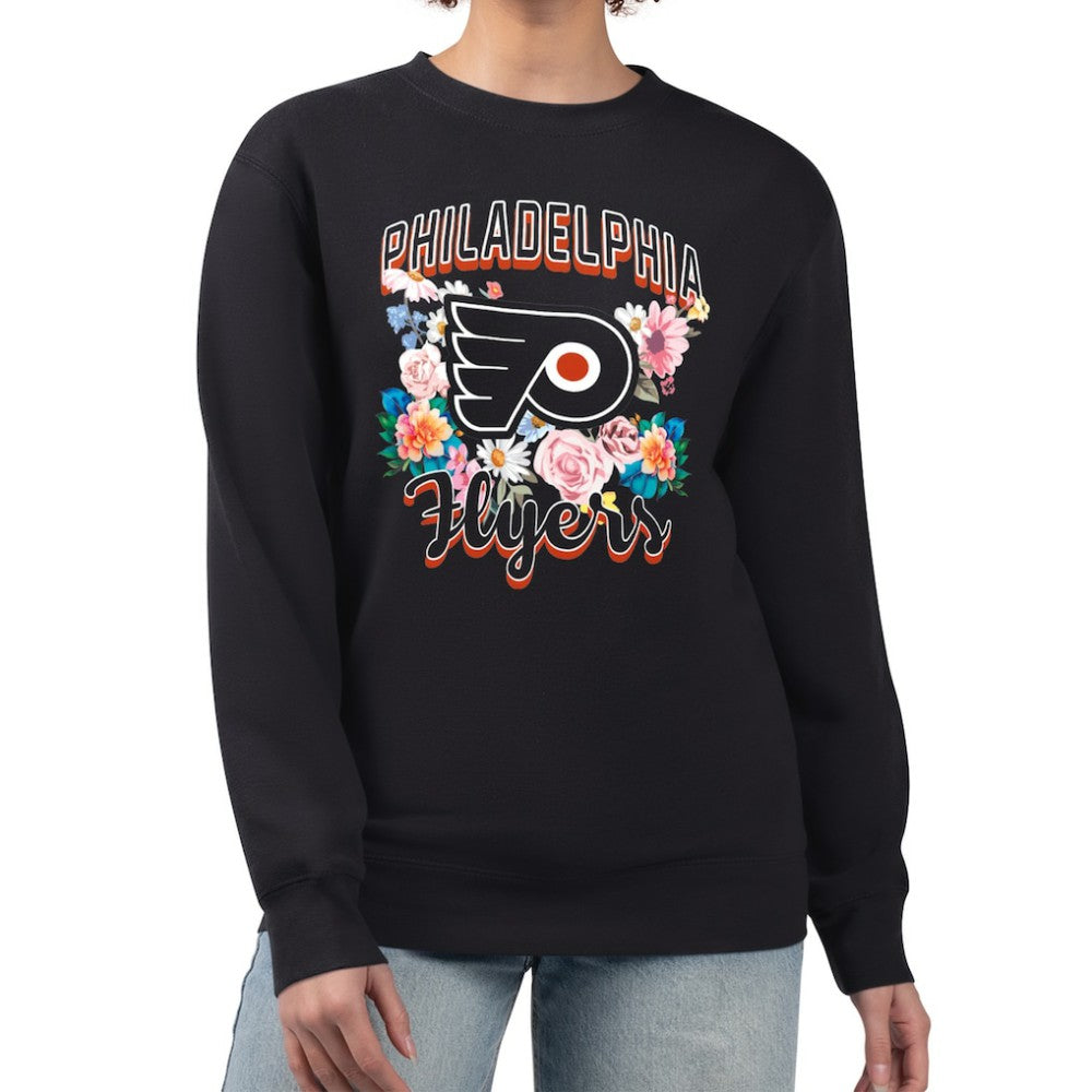NHL Black Philadelphia Flyers G-III 4Her by Carl Banks Women's Flower Logo Pullover Sweatshirt