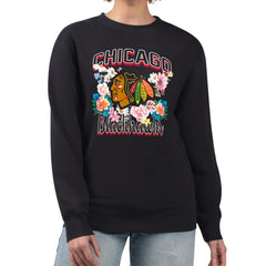 NHL Black Chicago Blackhawks G-III 4Her by Carl Banks Women's Flower Logo Pullover Sweatshirt