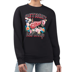 NHL Black Detroit Red Wings G-III 4Her by Carl Banks Women's Flower Logo Pullover Sweatshirt