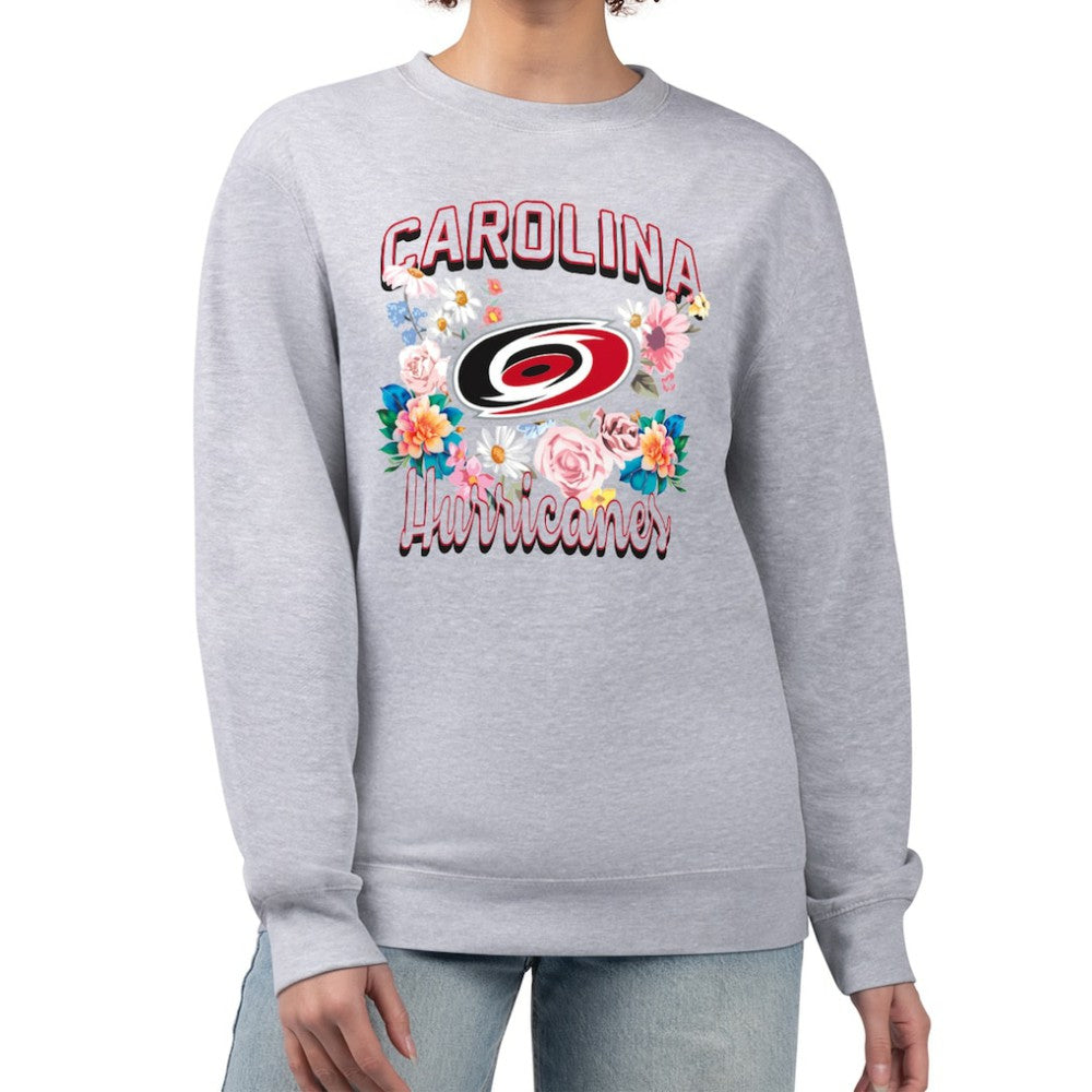 NHL Heather Gray Carolina Hurricanes G-III 4Her by Carl Banks Women's Flower Logo Pullover Sweatshirt