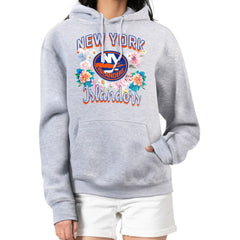 NHL Heather Gray New York Islanders G-III 4Her by Carl Banks Women's Flower Logo Pullover Hoodie